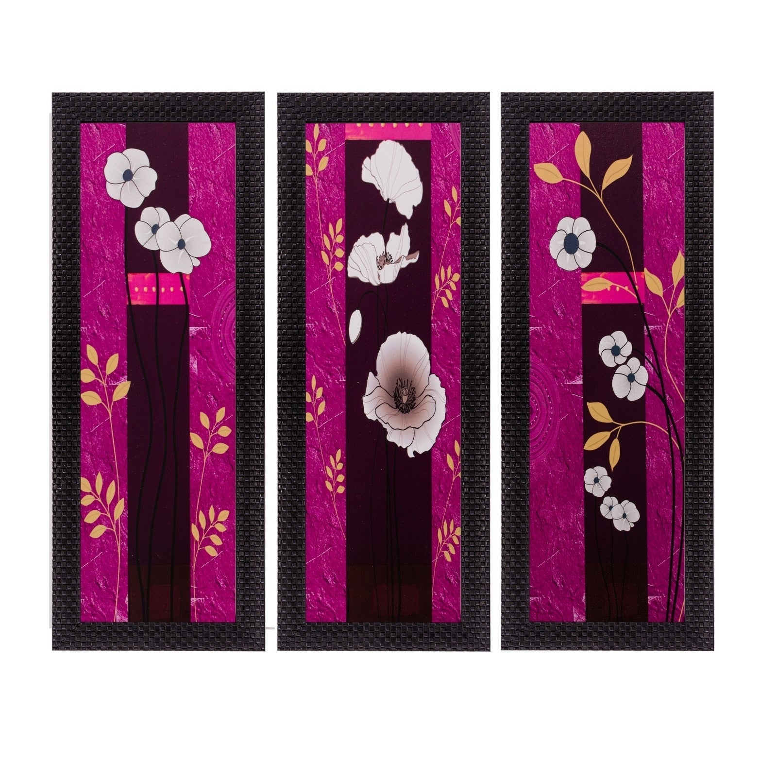 Set of 3 Floral Matt Textured UV Art Painting Kafalo