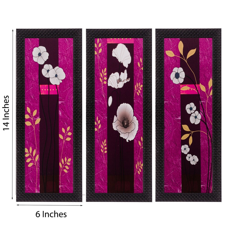 Set of 3 Floral Matt Textured UV Art Painting Kafalo