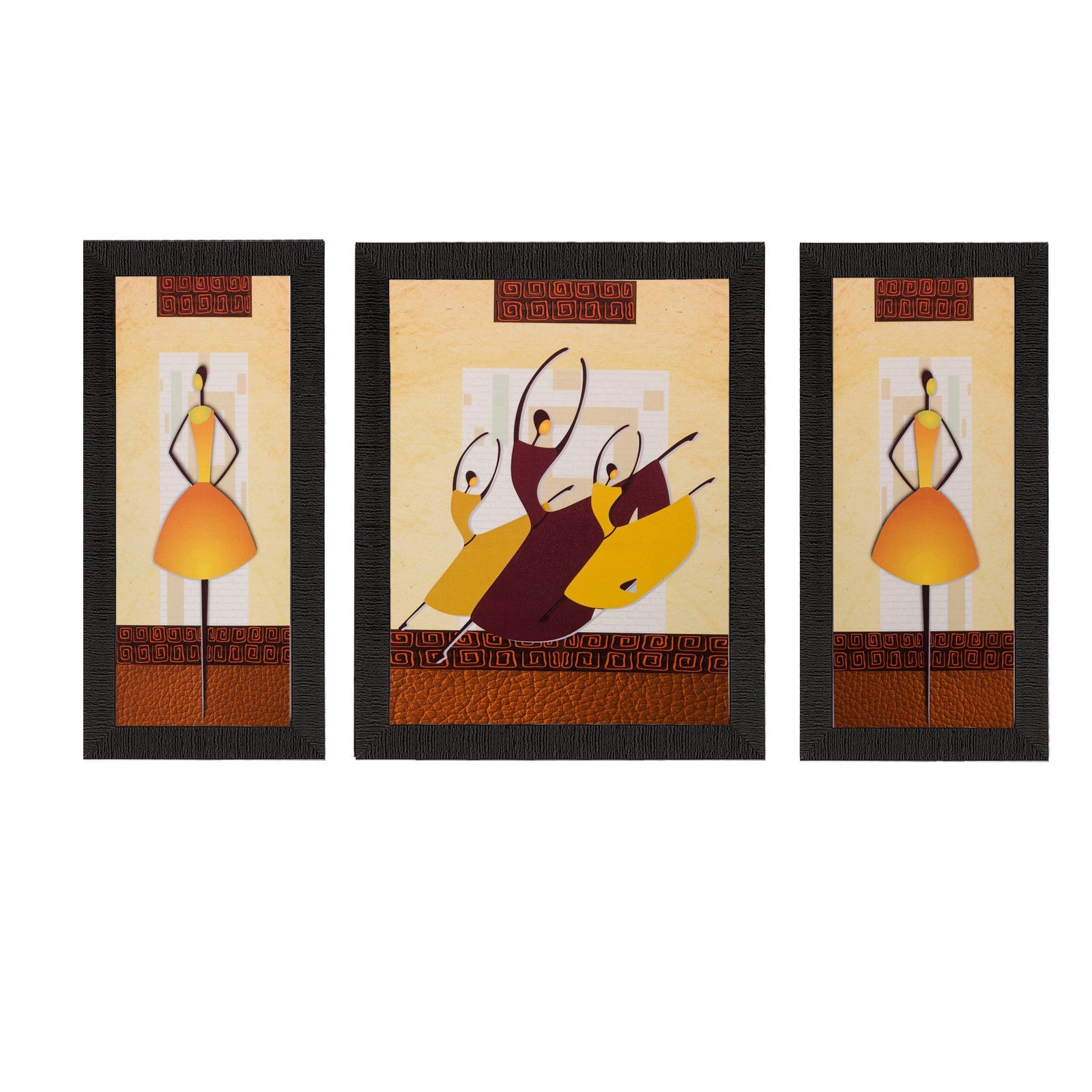 Set of 3 Abstract Dancing Girls Matt Textured UV Art Painting Kafalo