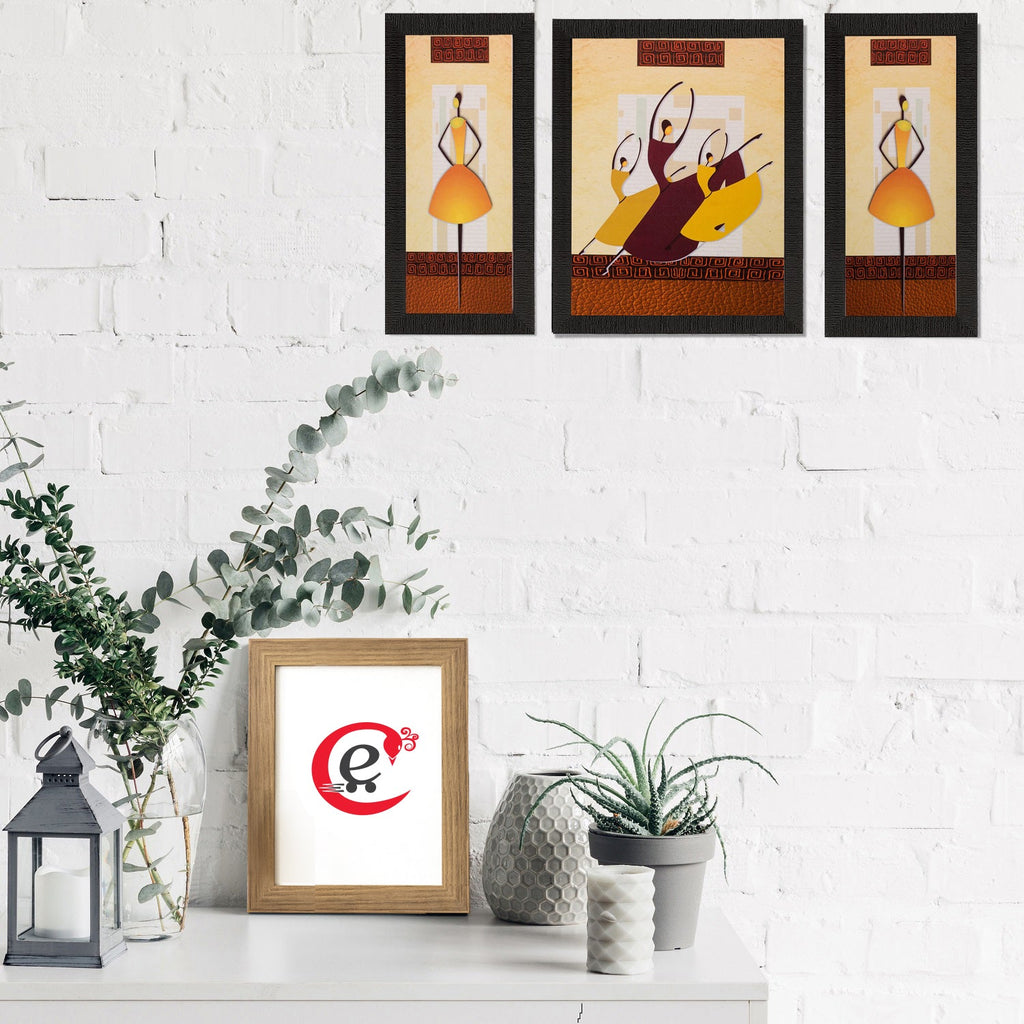Set of 3 Abstract Dancing Girls Matt Textured UV Art Painting Kafalo