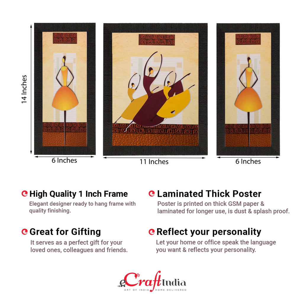 Set of 3 Abstract Dancing Girls Matt Textured UV Art Painting Kafalo
