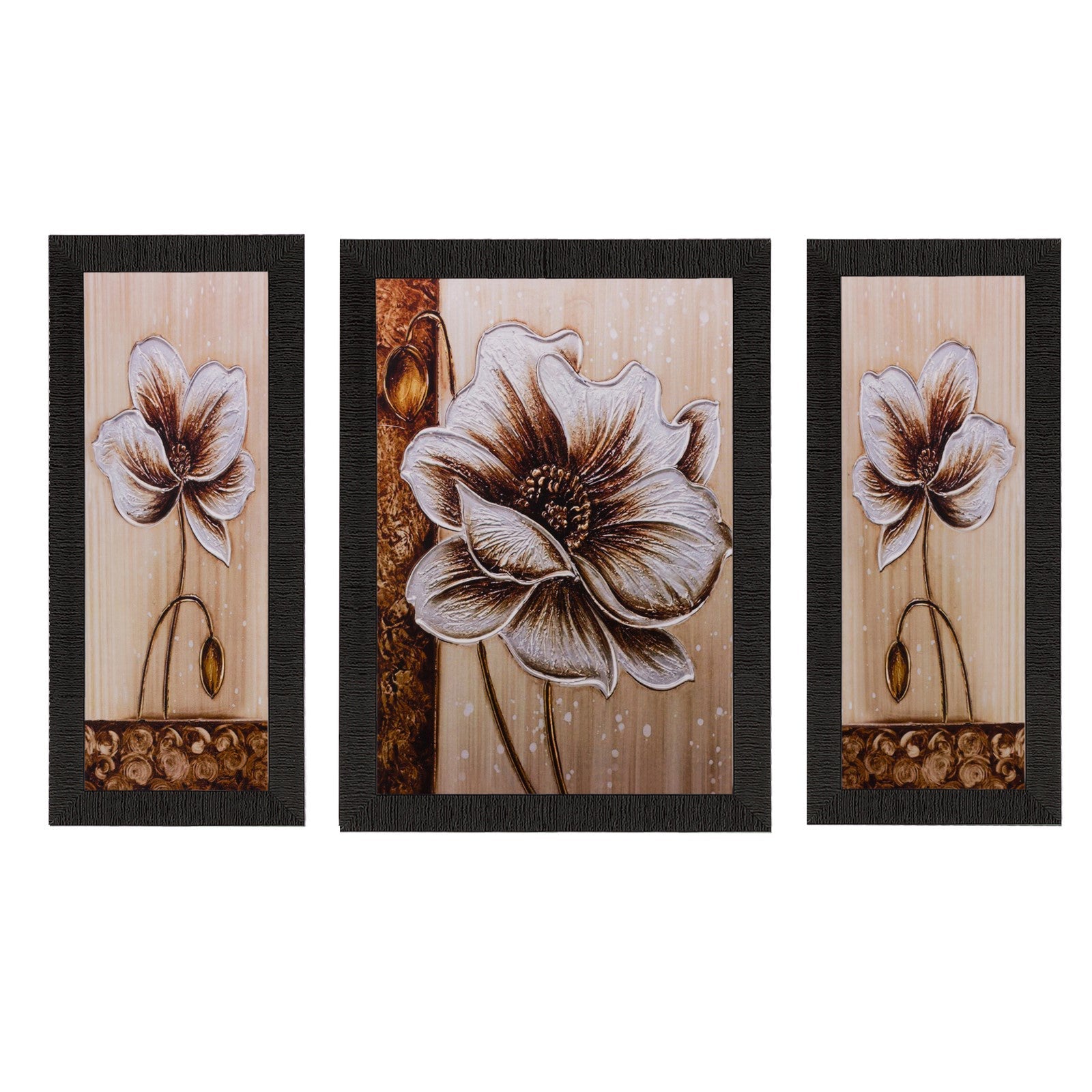 Set of 3 Floral Matt Textured UV Art Painting Kafalo