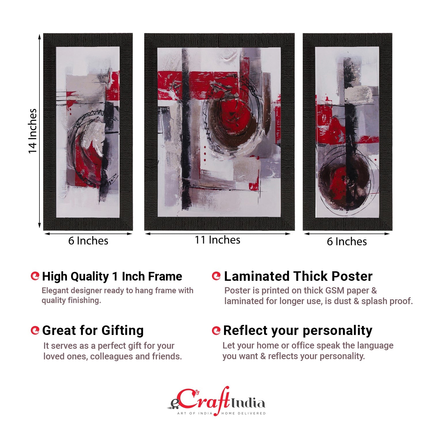 Set of 3 Abstract Matt Textured UV Art Painting Kafalo