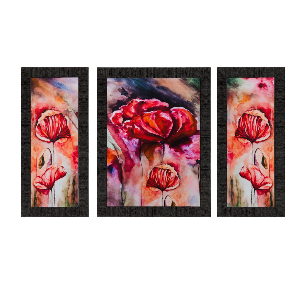 Set of 3 Floral Matt Textured UV Art Painting Kafalo