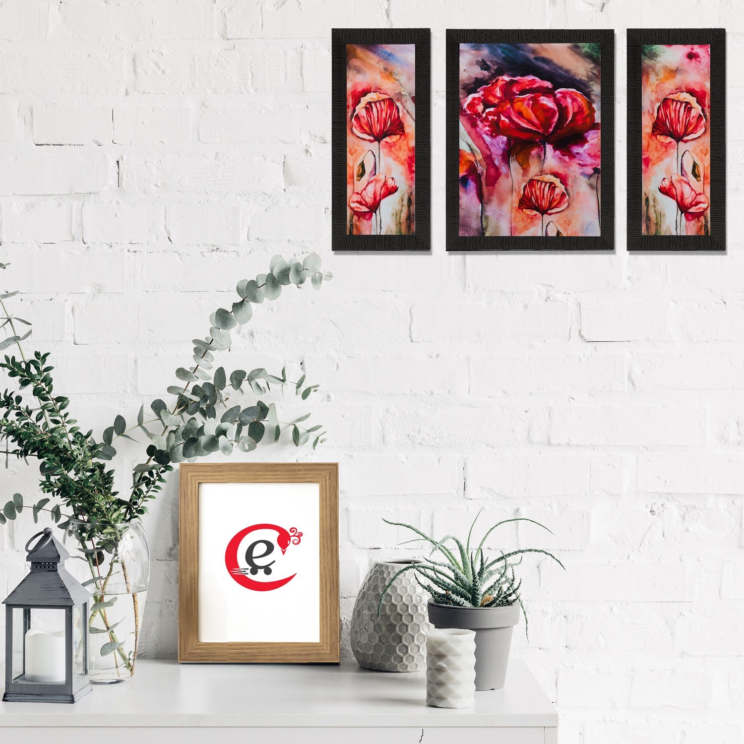 Set of 3 Floral Matt Textured UV Art Painting Kafalo