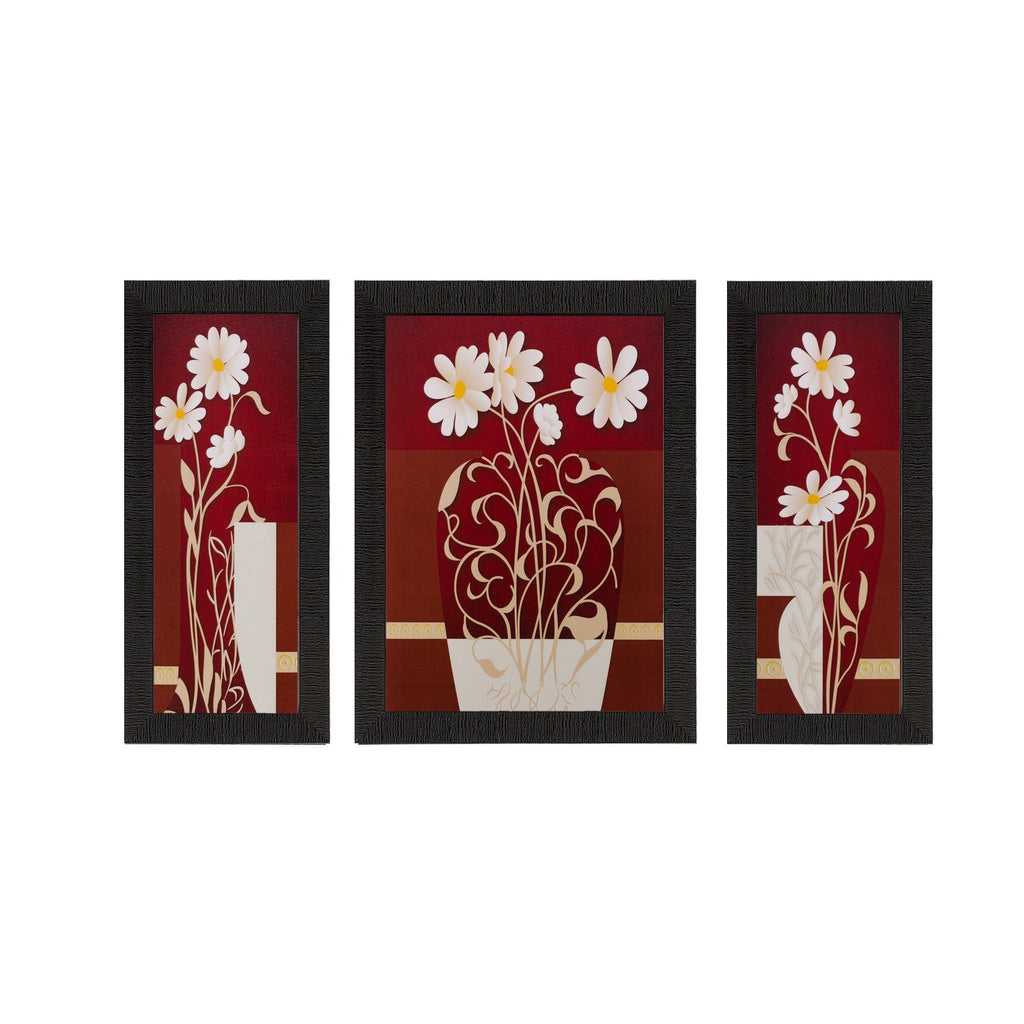 Set of 3 Floral Pot Matt Textured UV Art Painting Kafalo
