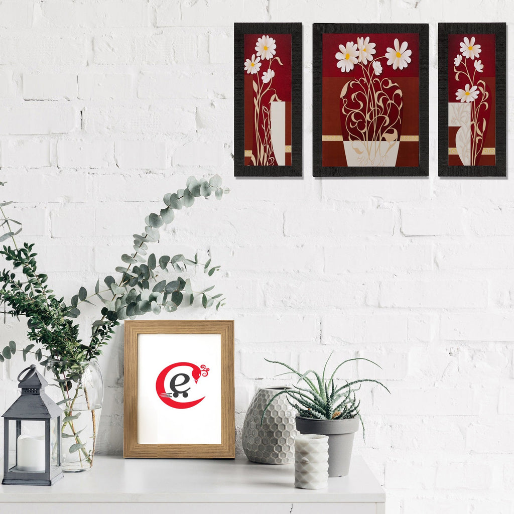 Set of 3 Floral Pot Matt Textured UV Art Painting Kafalo