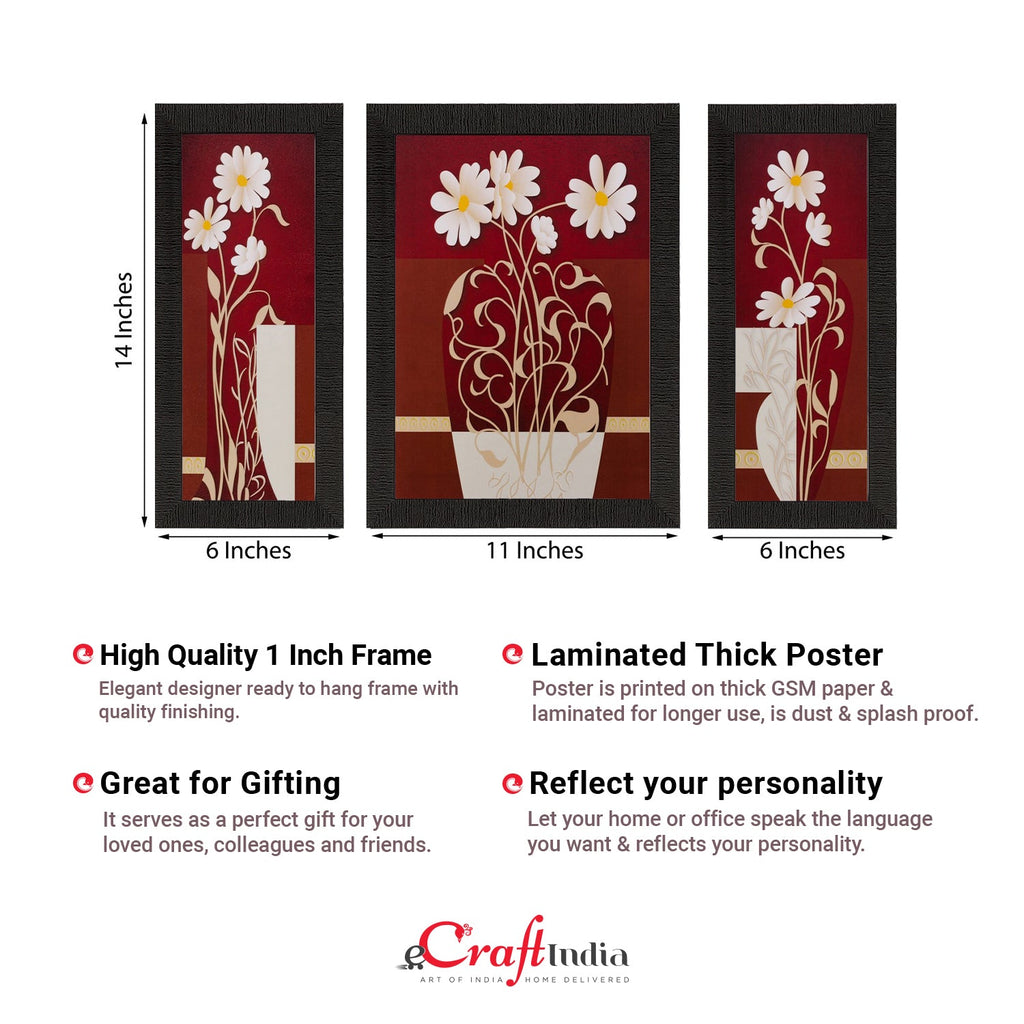 Set of 3 Floral Pot Matt Textured UV Art Painting Kafalo