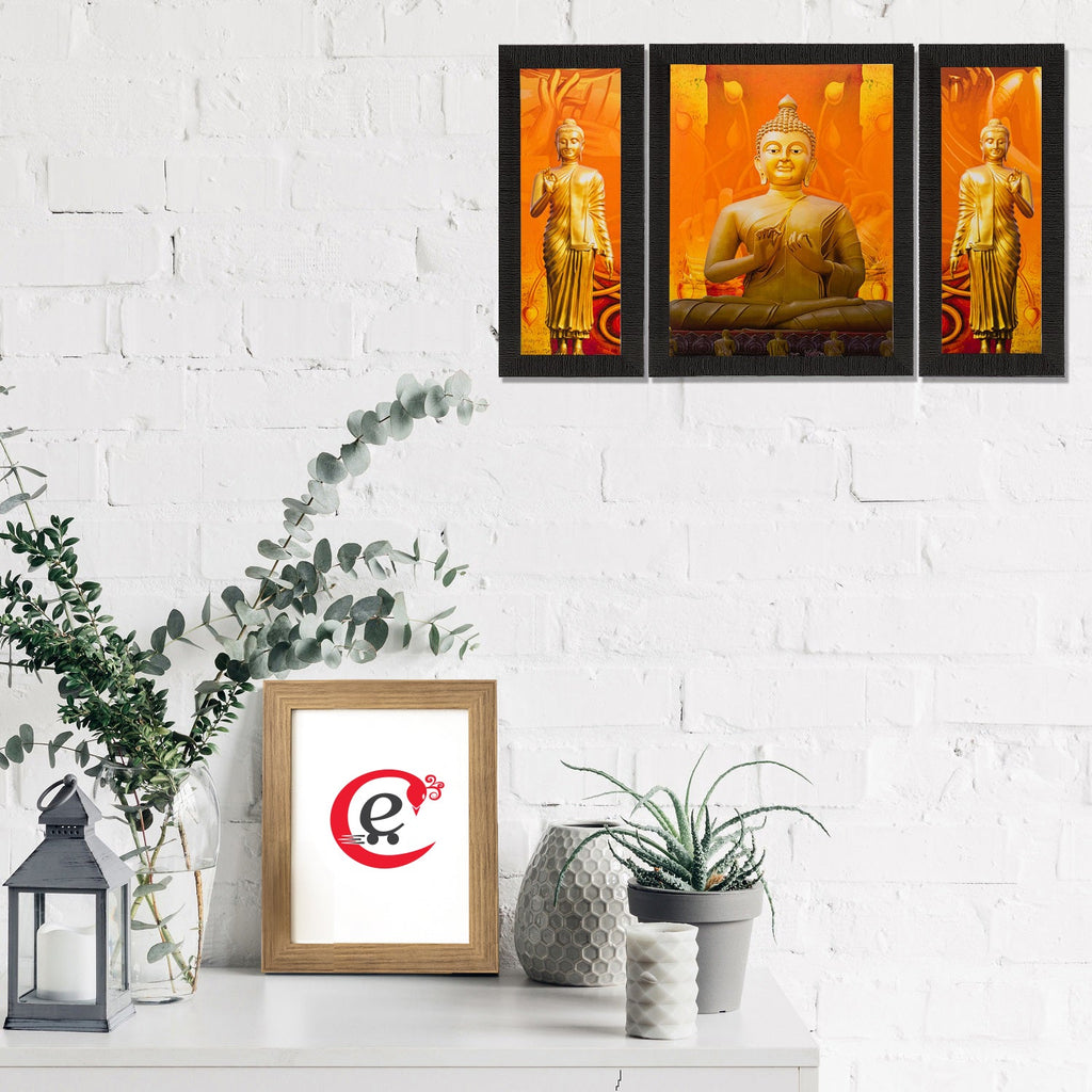 Set of 3 Meditating Buddha Matt Textured UV Art Painting Kafalo