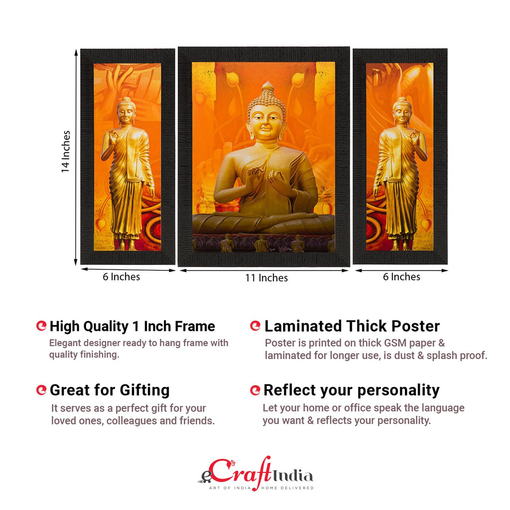 Set of 3 Meditating Buddha Matt Textured UV Art Painting Kafalo