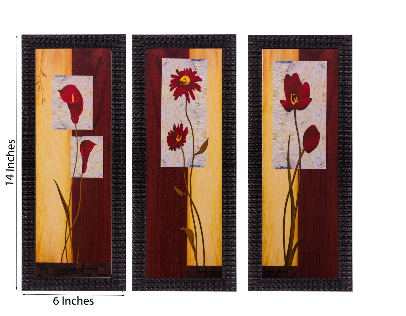 Set of 3 Floral Matt Textured UV Art Painting Kafalo