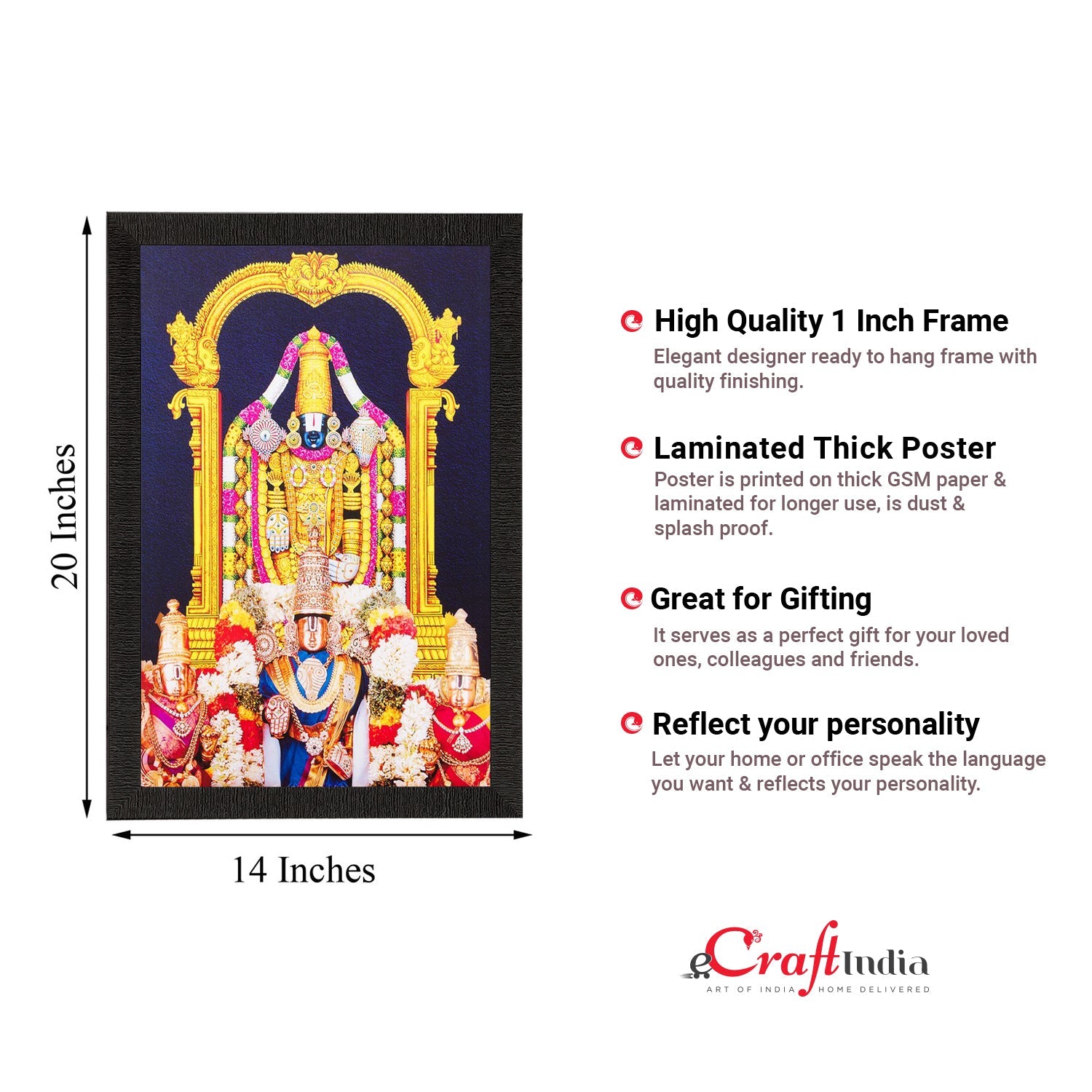 Hindu God Tirupati Balaji Painting Digital Printed Religious Wall Art Kafalo