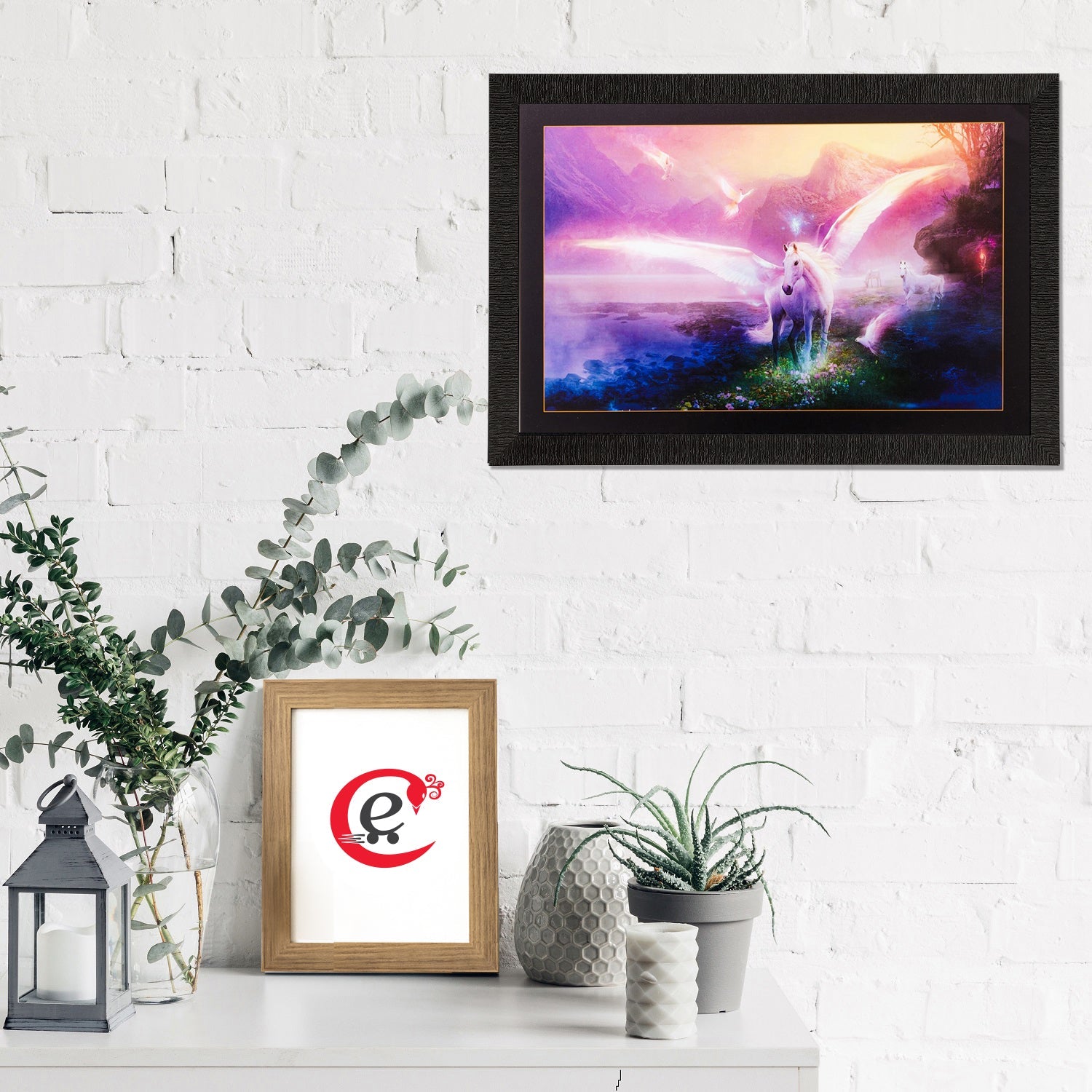Lucky White Horse with Feather Matt Textured UV Art Painting Kafalo