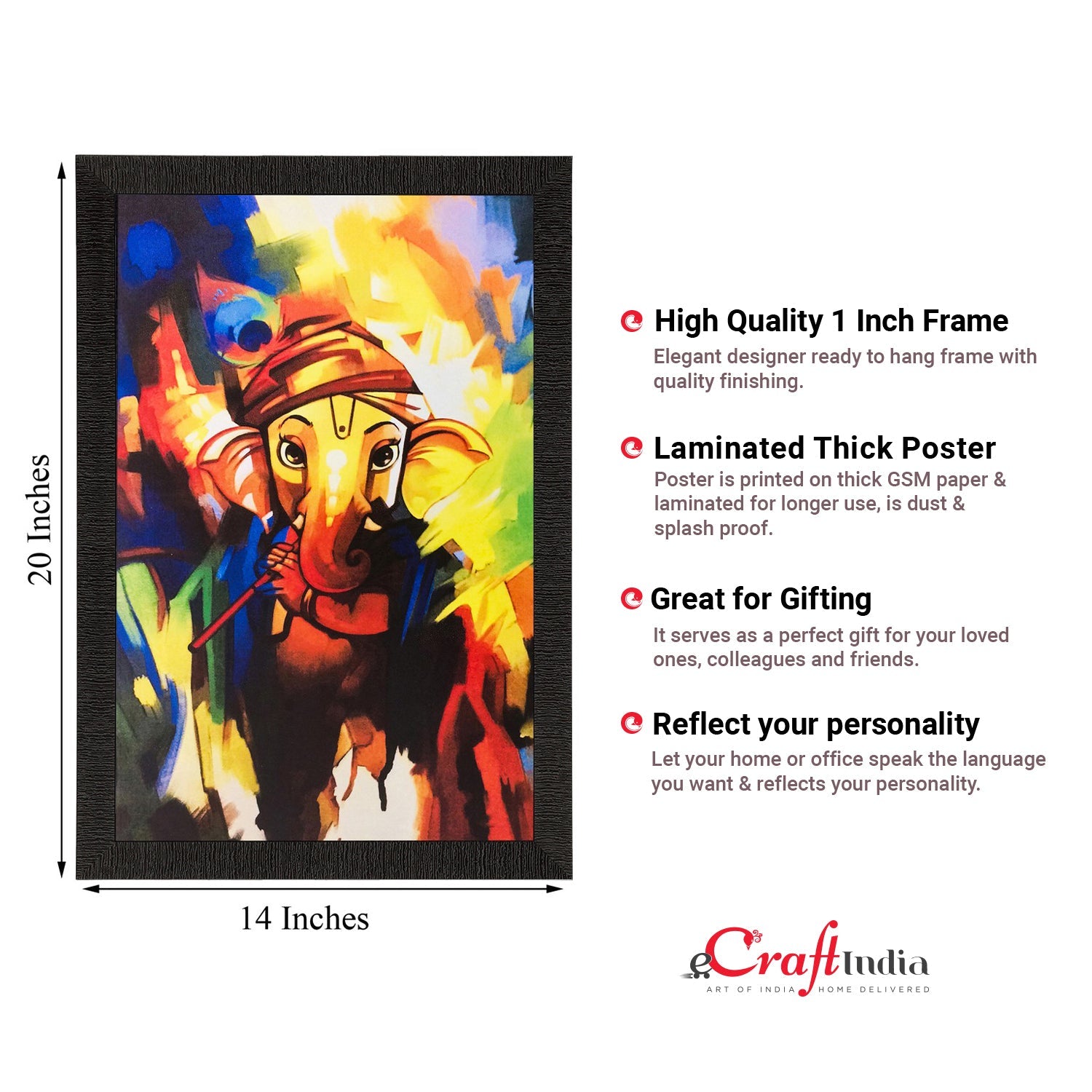 Colorful Lord Ganesha Matt Textured UV Art Painting Kafalo
