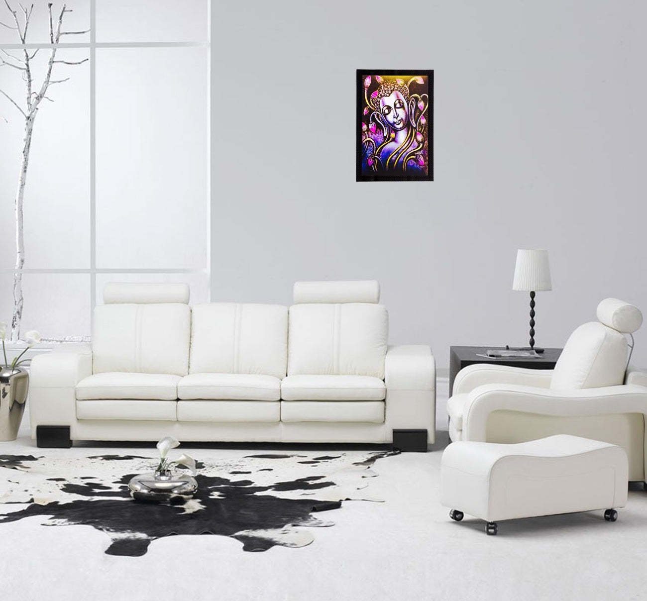 Lord Buddha and Flowers Matt Textured UV Art Painting Kafalo