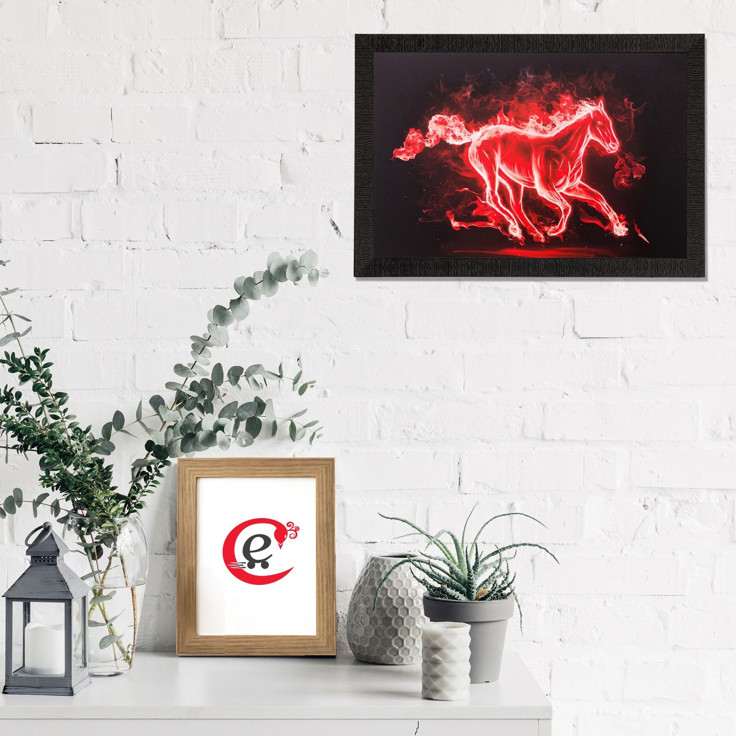 Red Flamed Horse Matt Textured UV Art Painting Kafalo