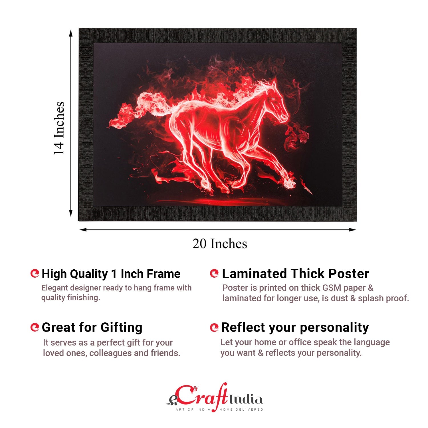 Red Flamed Horse Matt Textured UV Art Painting Kafalo