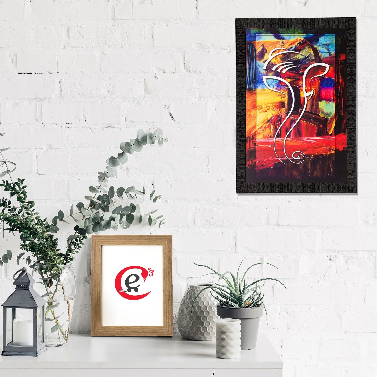 Lord Ganesha Painting Digital Printed Abstract Religious Wall Art Kafalo