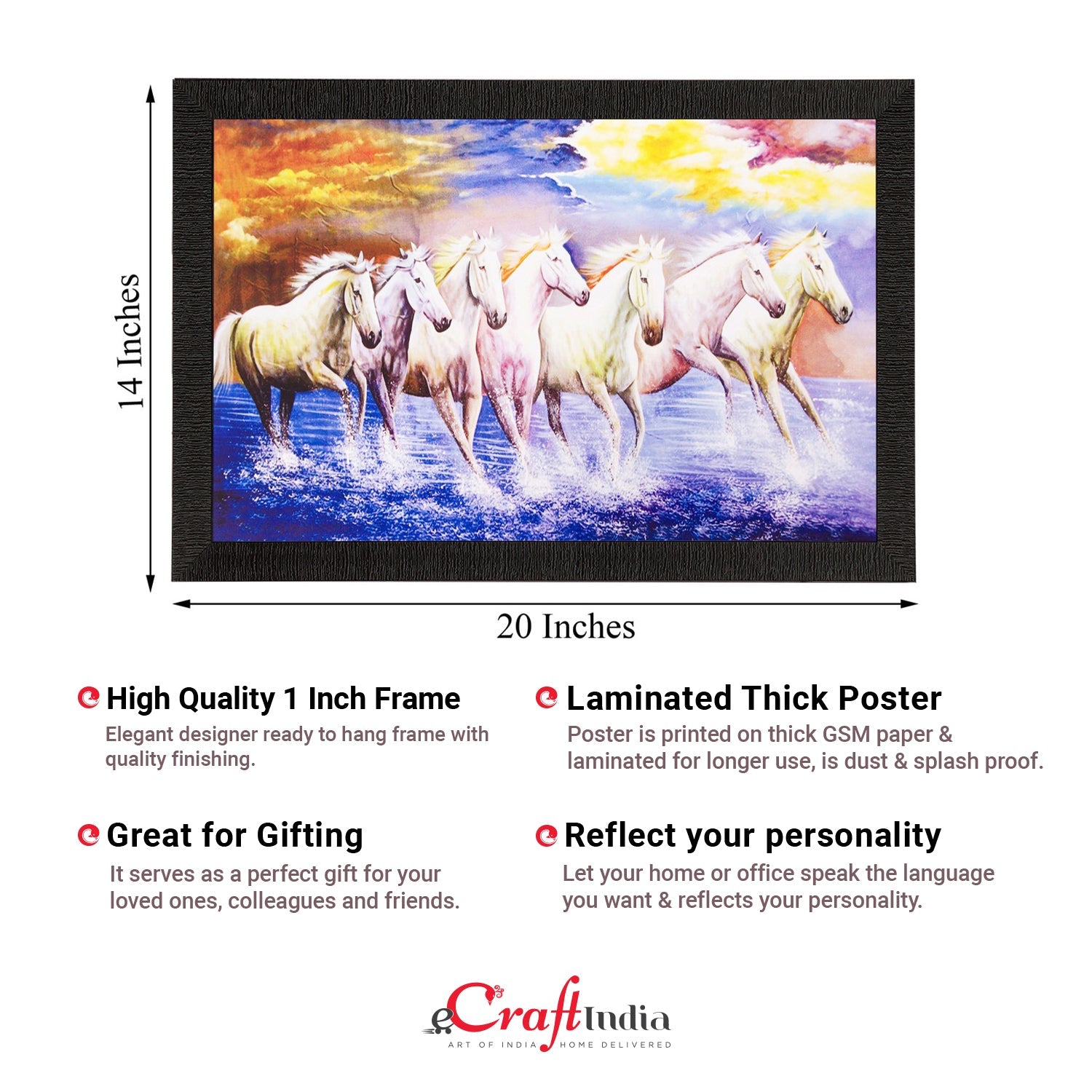 Lucky White Running Horses Matt Textured UV Art Painting Kafalo