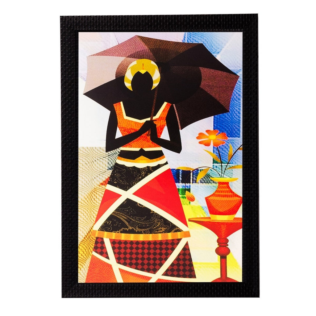 Abstract Lady with Umbrella Matt Textured UV Art Painting Kafalo