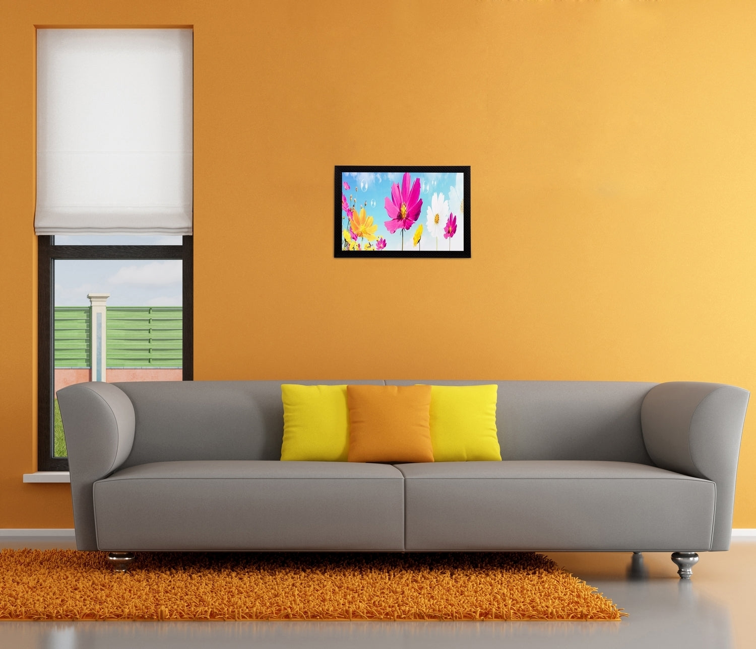 Pink Yellow Flowers Matt Textured UV Art Painting Kafalo