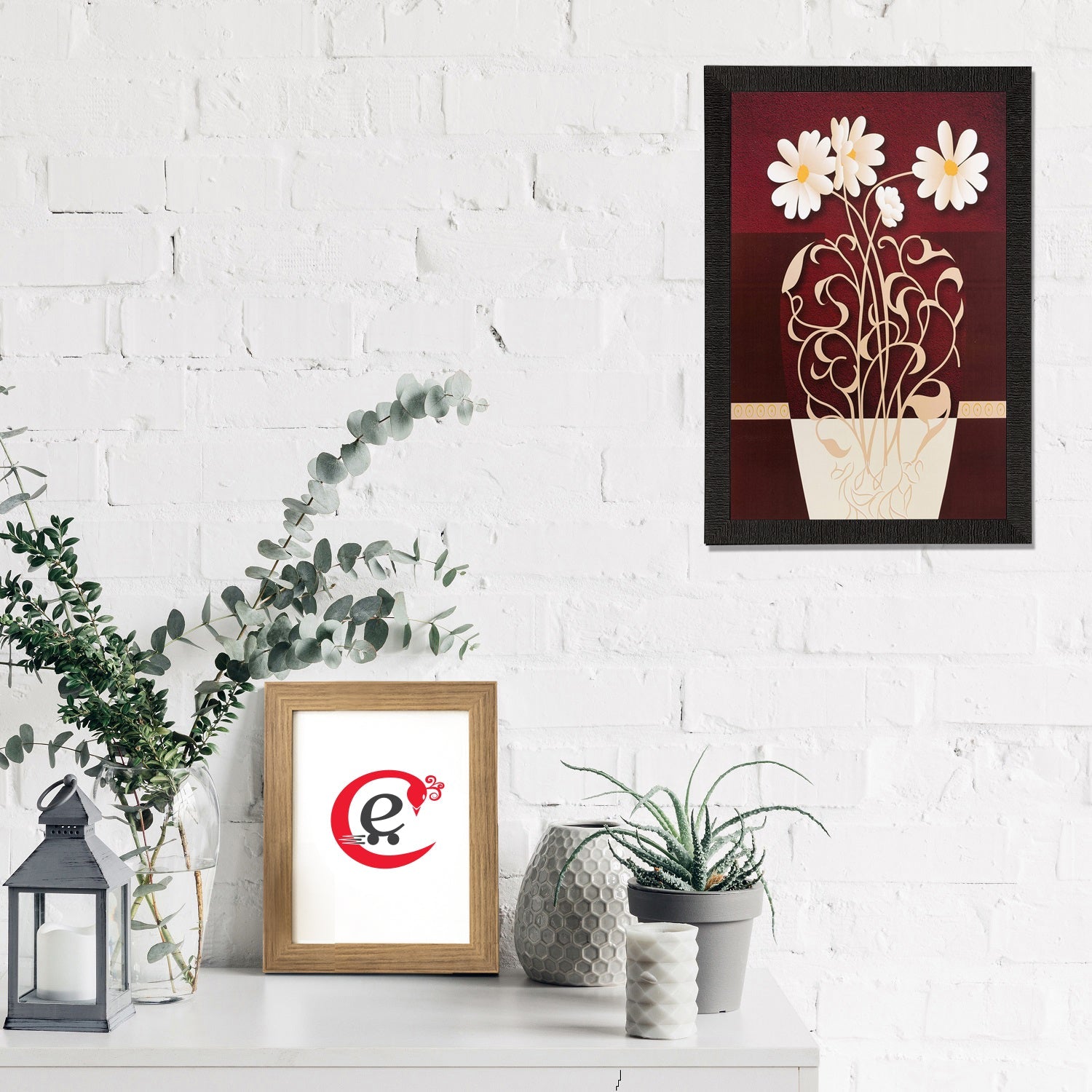 Botanical Pot and Flower Matt Textured UV Art Painting Kafalo