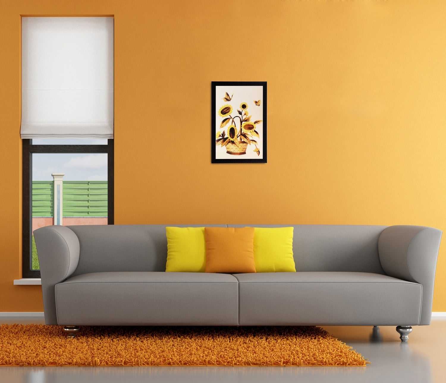 Yellow Dry Floral Matt Textured UV Art Painting Kafalo