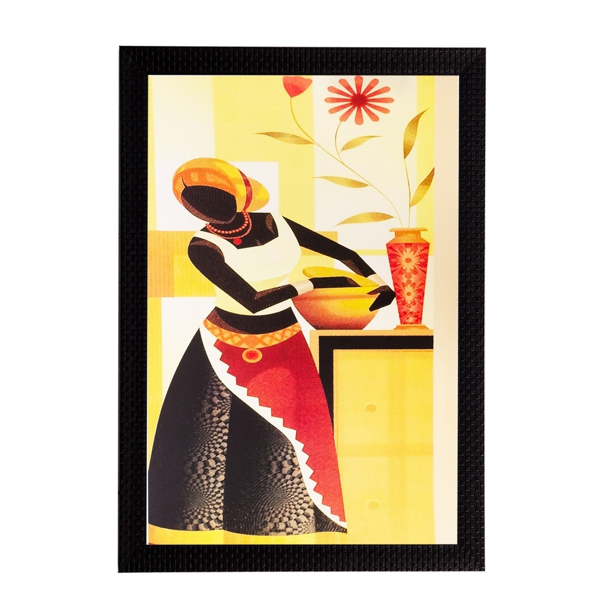 Woman with Pot Matt Textured UV Art Painting Kafalo