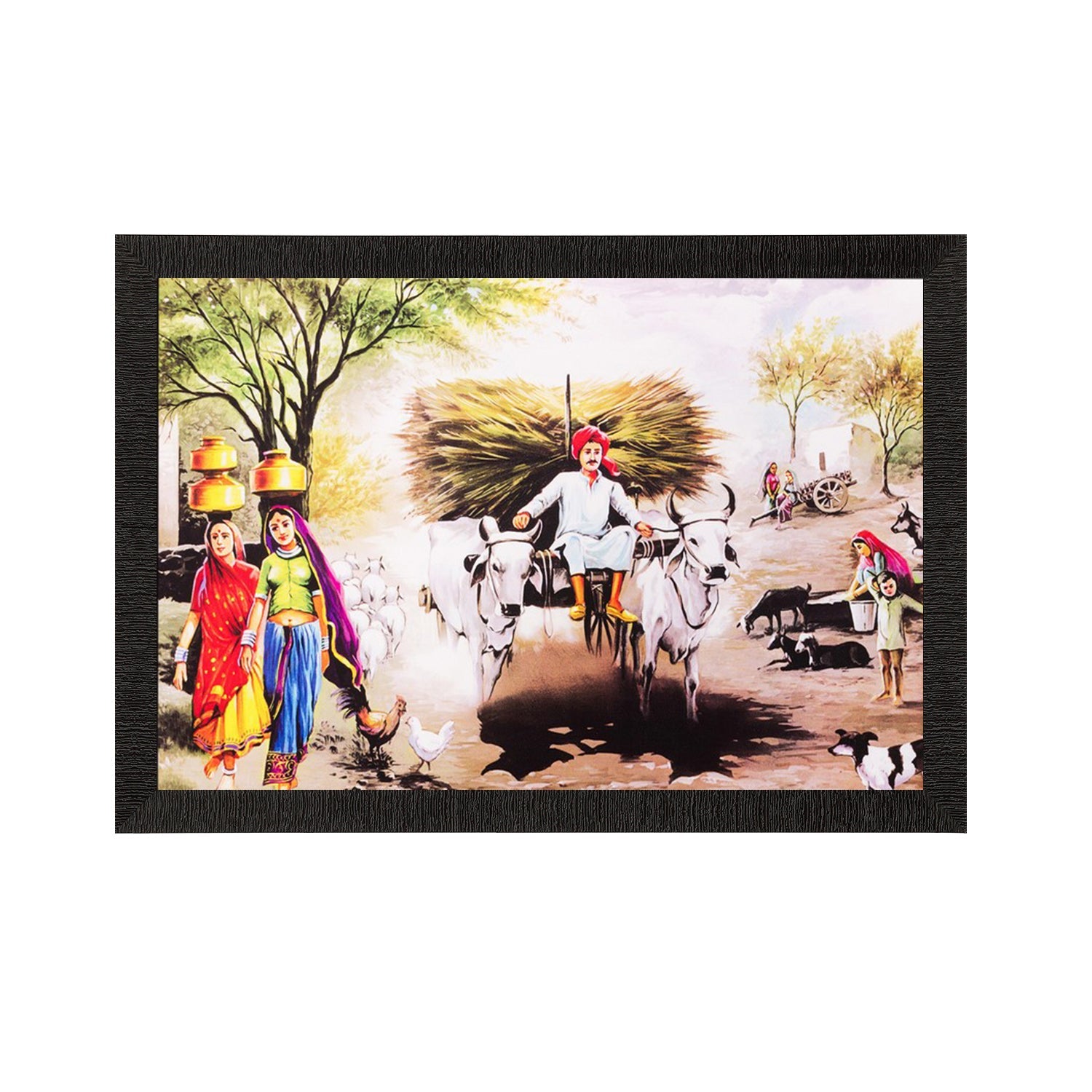 Man Running on Cow Cart View Matt Textured UV Art Painting Kafalo