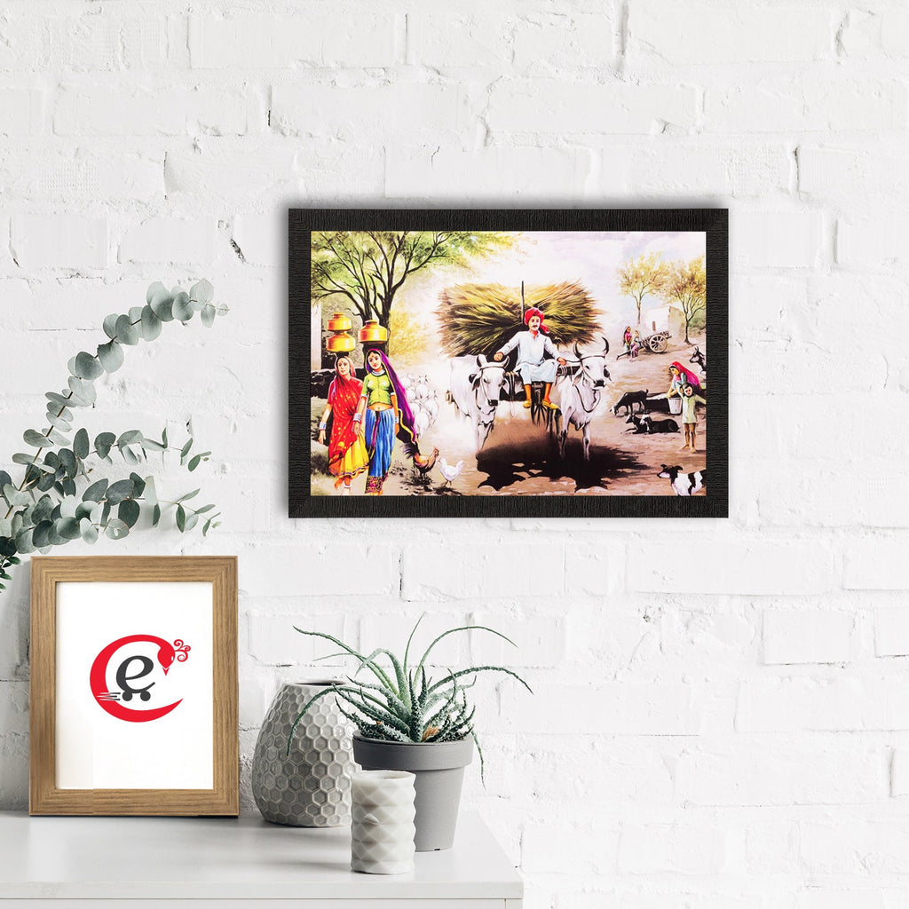 Man Running on Cow Cart View Matt Textured UV Art Painting Kafalo