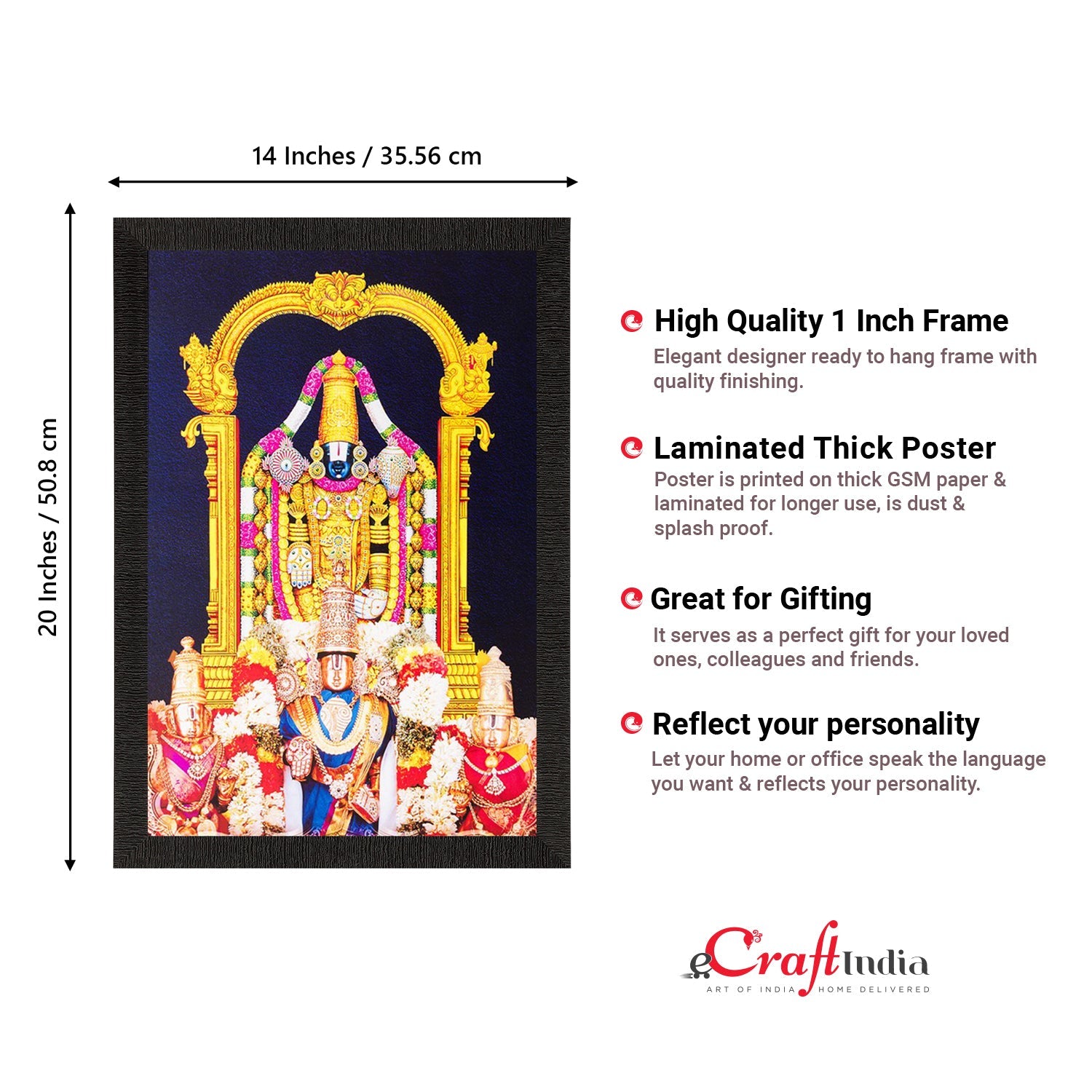 Hindu God Tirupati Balaji Painting Digital Printed Religious Wall Art Kafalo