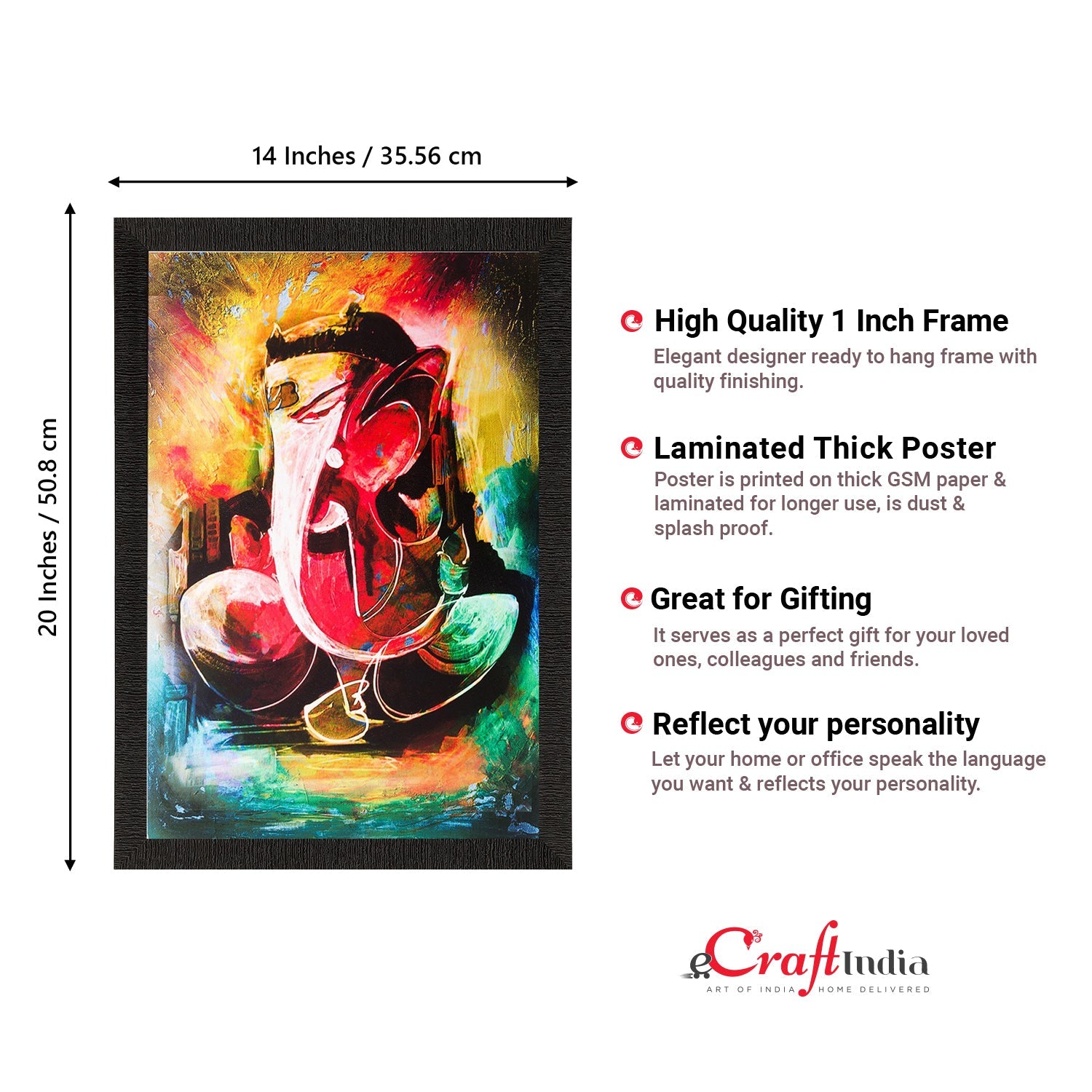 Colorful Lord Ganesha Matt Textured UV Art Painting Kafalo