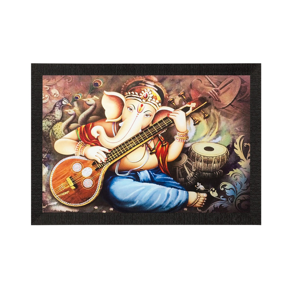 Lord Ganesha Playing Musical Instrument Matt Textured UV Art Painting Kafalo