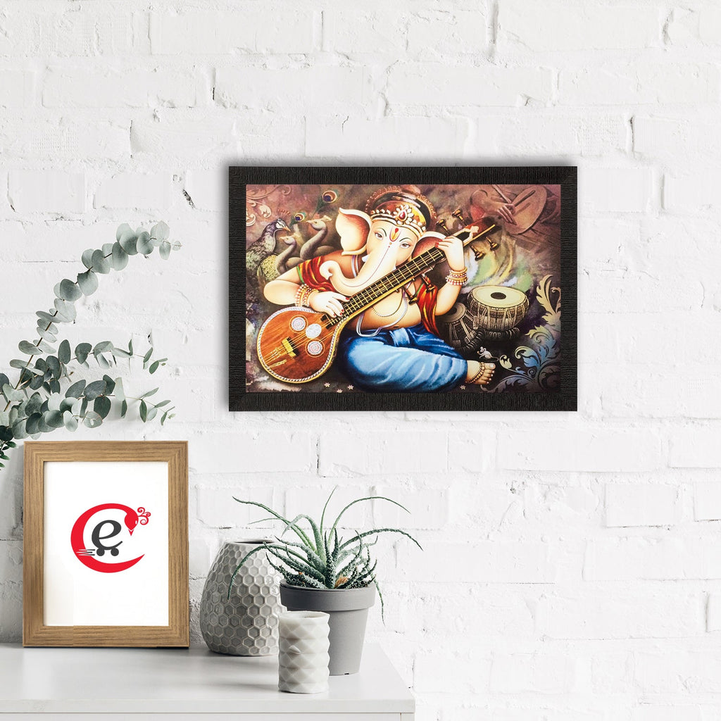 Lord Ganesha Playing Musical Instrument Matt Textured UV Art Painting Kafalo