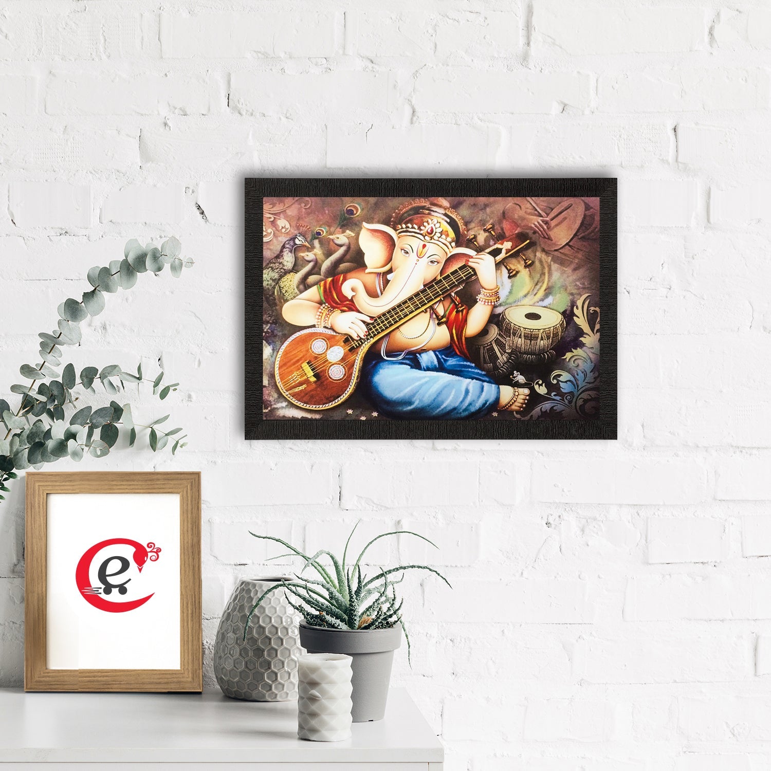 Lord Ganesha Playing Musical Instrument Matt Textured UV Art Painting Kafalo
