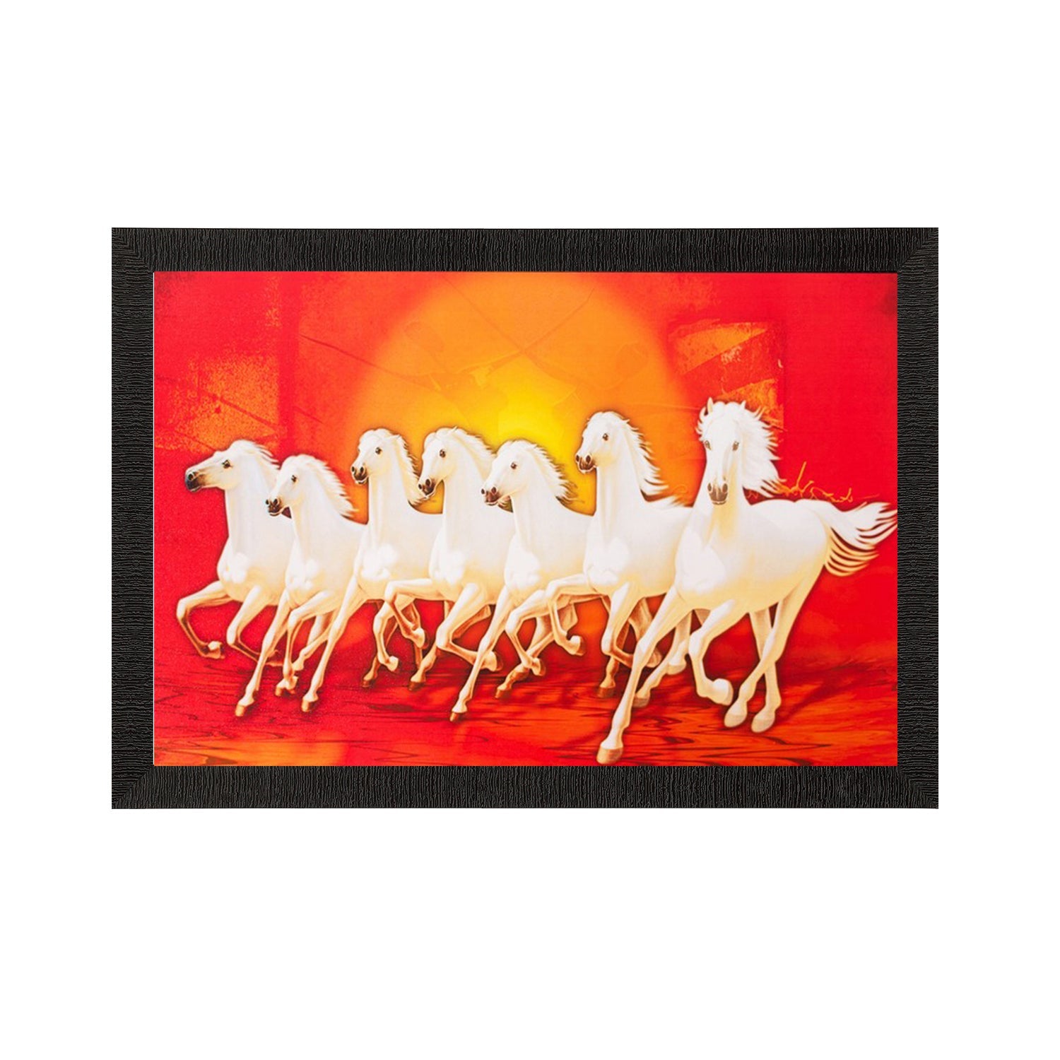 Running White Lucky Horses Matt Textured UV Art Painting Kafalo