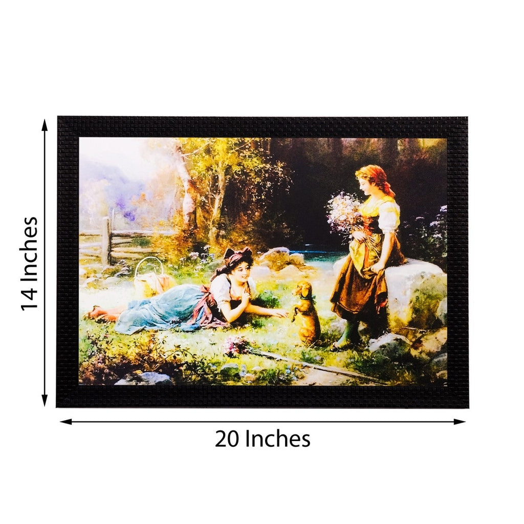 Girls Playing in Garden View Matt Textured UV Art Painting Kafalo