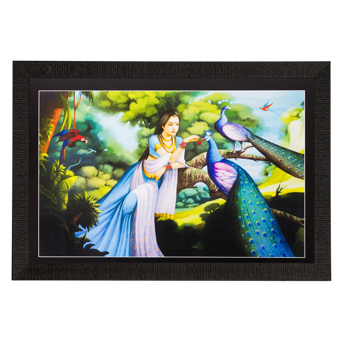 Lady and Peacock Matt Textured UV Art Painting Kafalo