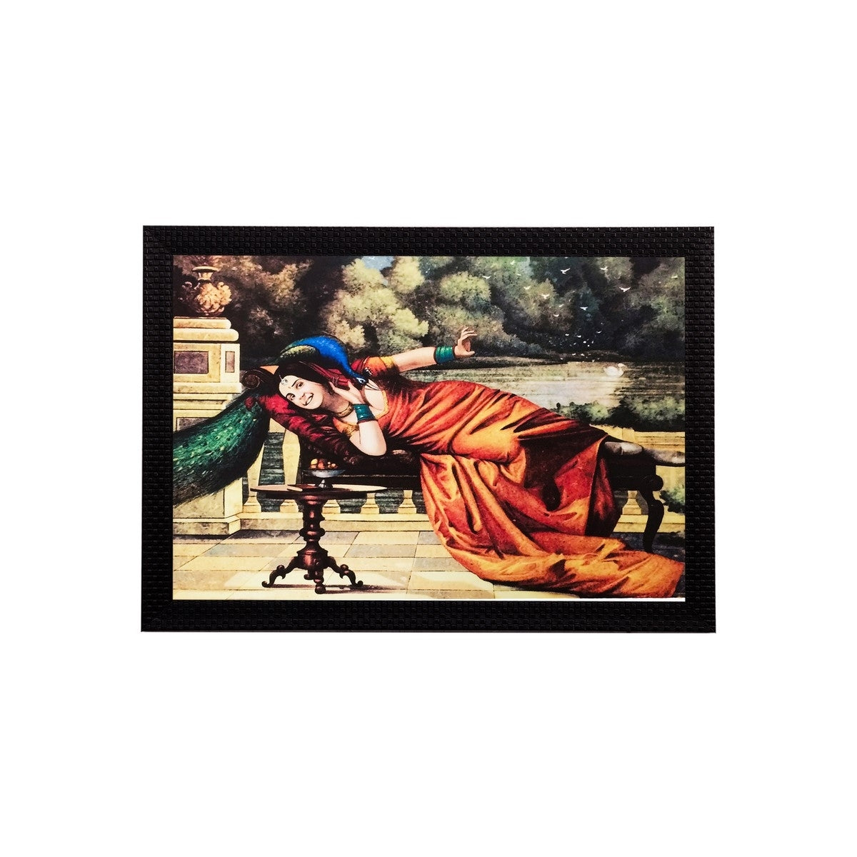 Lady and Peacock Matt Textured UV Art Painting Kafalo