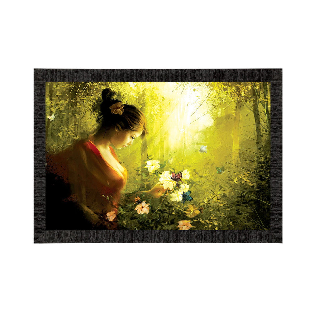 Girl with Flowers Satin Matt Texture UV Art Painting Kafalo