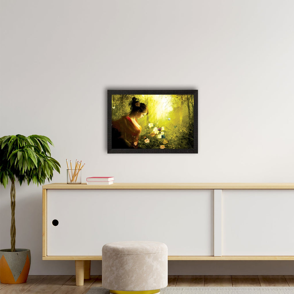 Girl with Flowers Satin Matt Texture UV Art Painting Kafalo