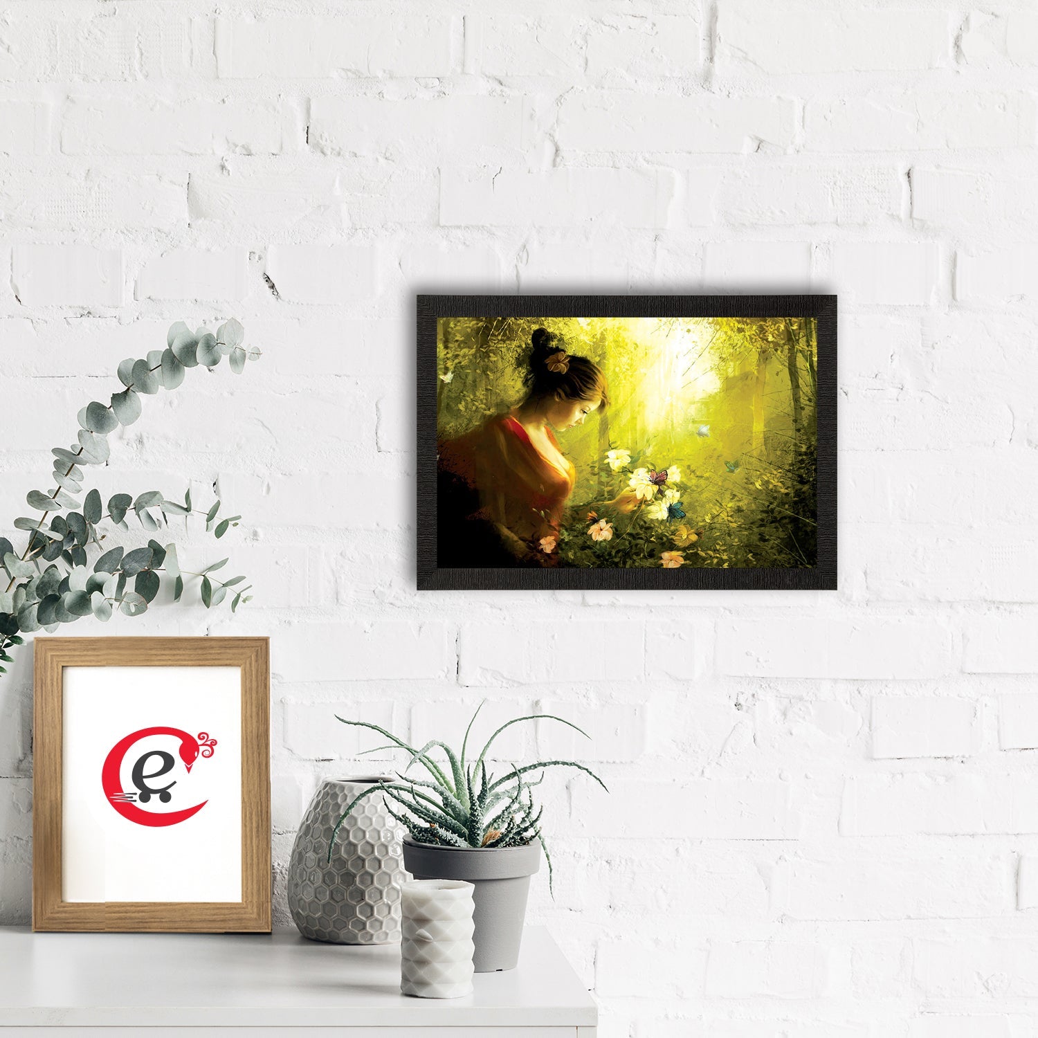 Girl with Flowers Satin Matt Texture UV Art Painting Kafalo