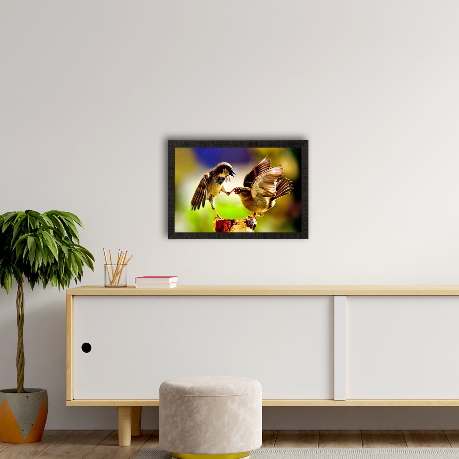 Playing Birds Satin Matt Texture UV Art Painting Kafalo