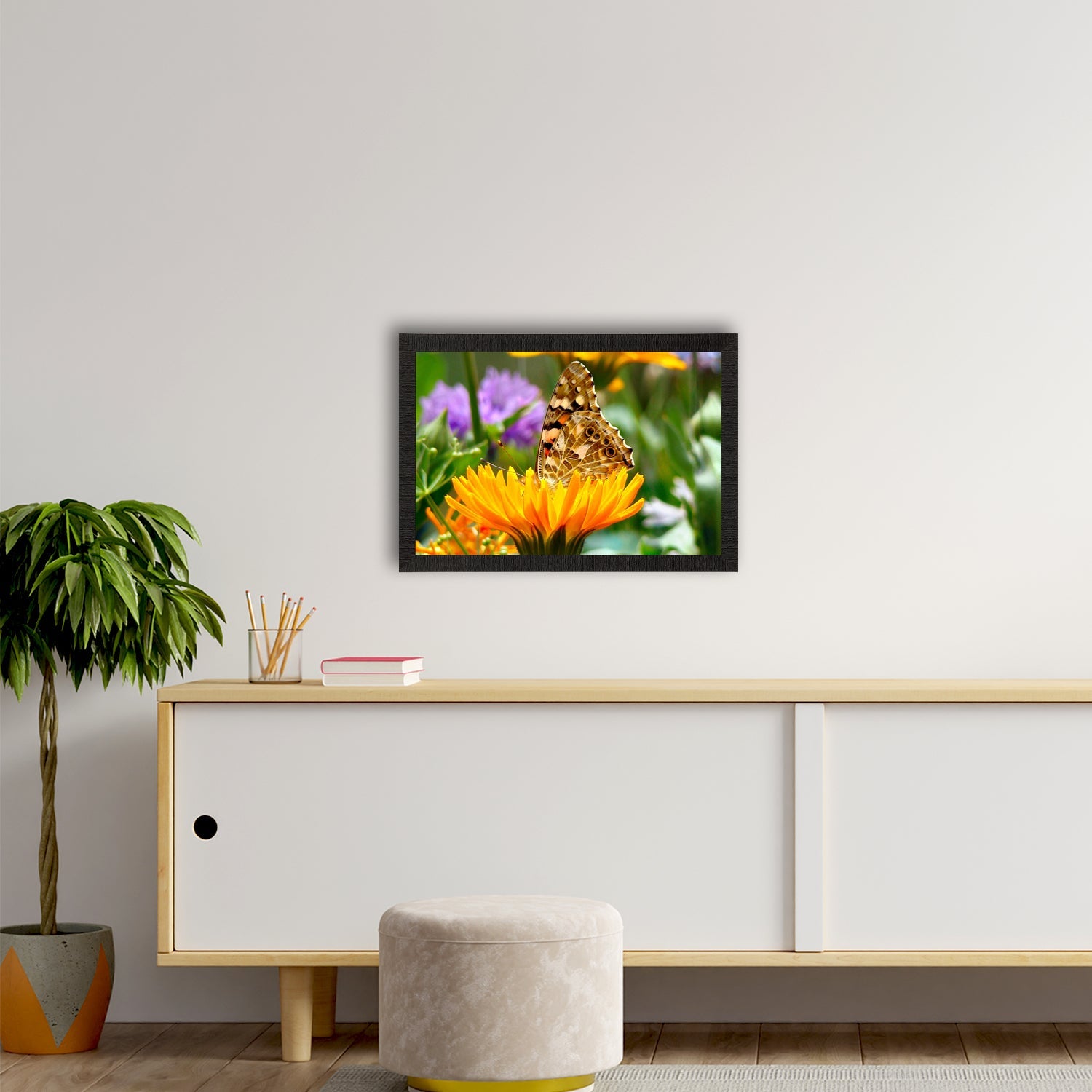 Butterfly On a Flower Satin Matt Texture UV Art Painting Kafalo