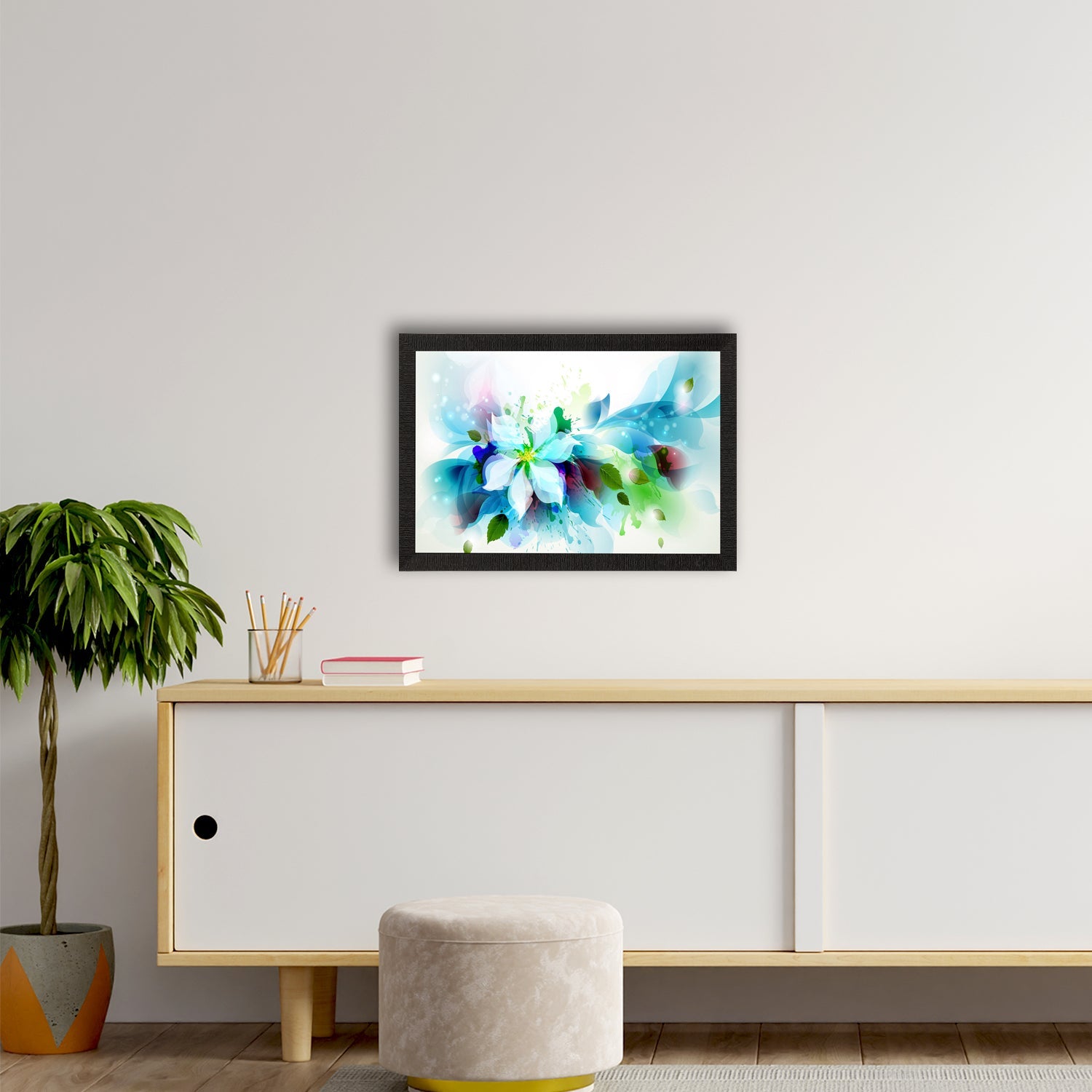 Blue Floral Satin Matt Texture UV Art Painting Kafalo