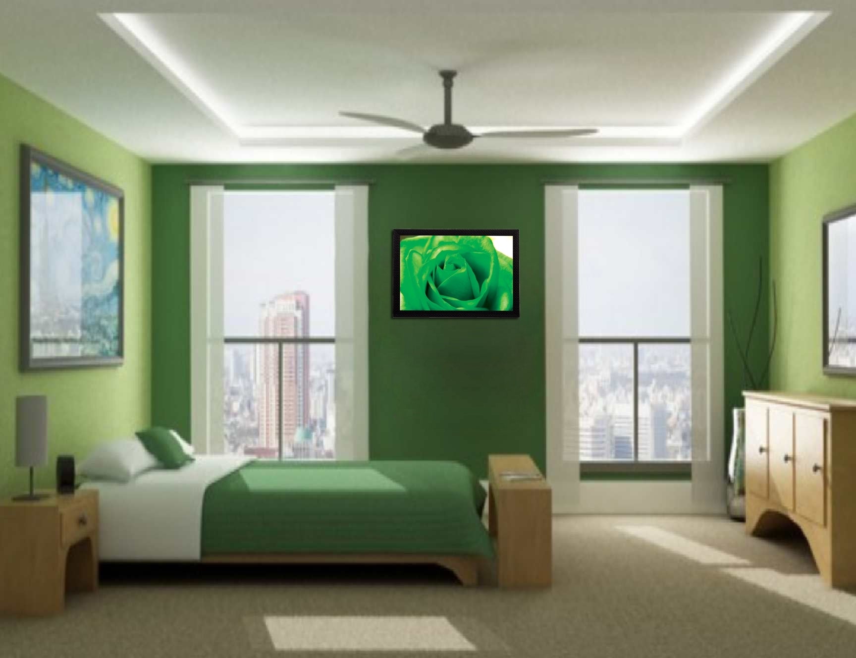 Green Floral Satin Matt Texture UV Art Painting Kafalo