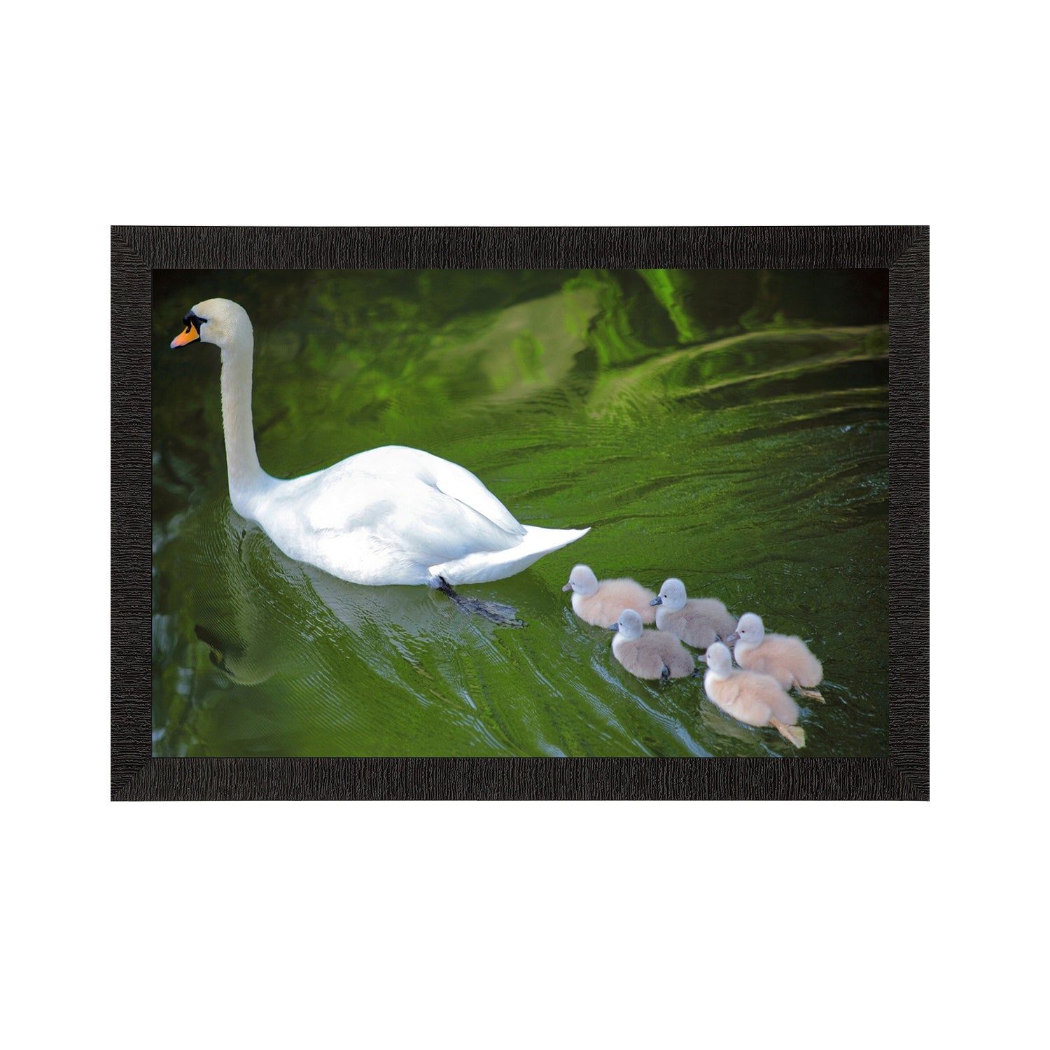 SwanWith Baby Satin Matt Texture UV Art Painting Kafalo