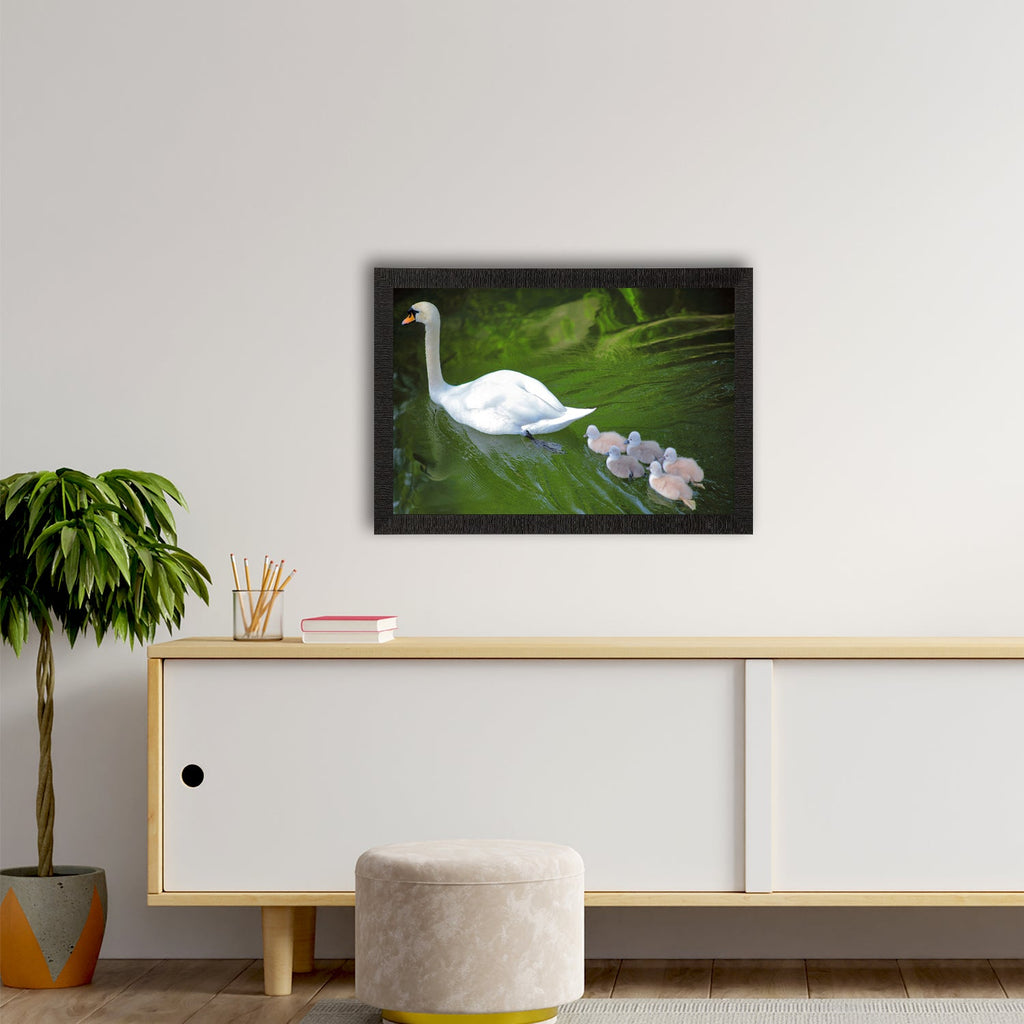 SwanWith Baby Satin Matt Texture UV Art Painting Kafalo