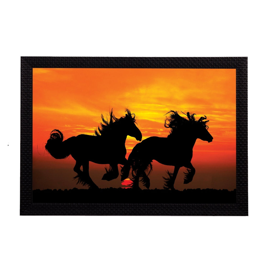 Black Running Horses Satin Matt Texture UV Art Painting Kafalo
