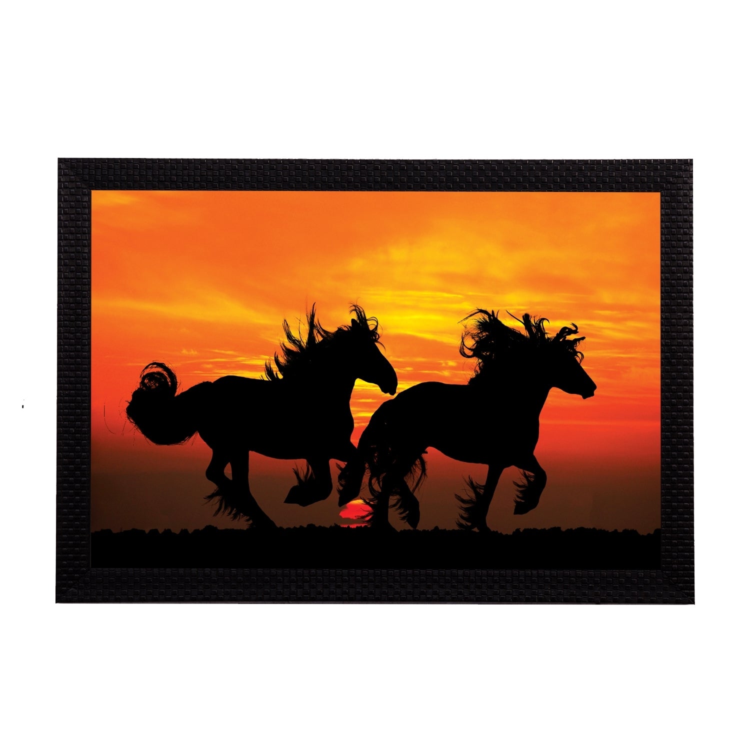 Black Running Horses Satin Matt Texture UV Art Painting Kafalo